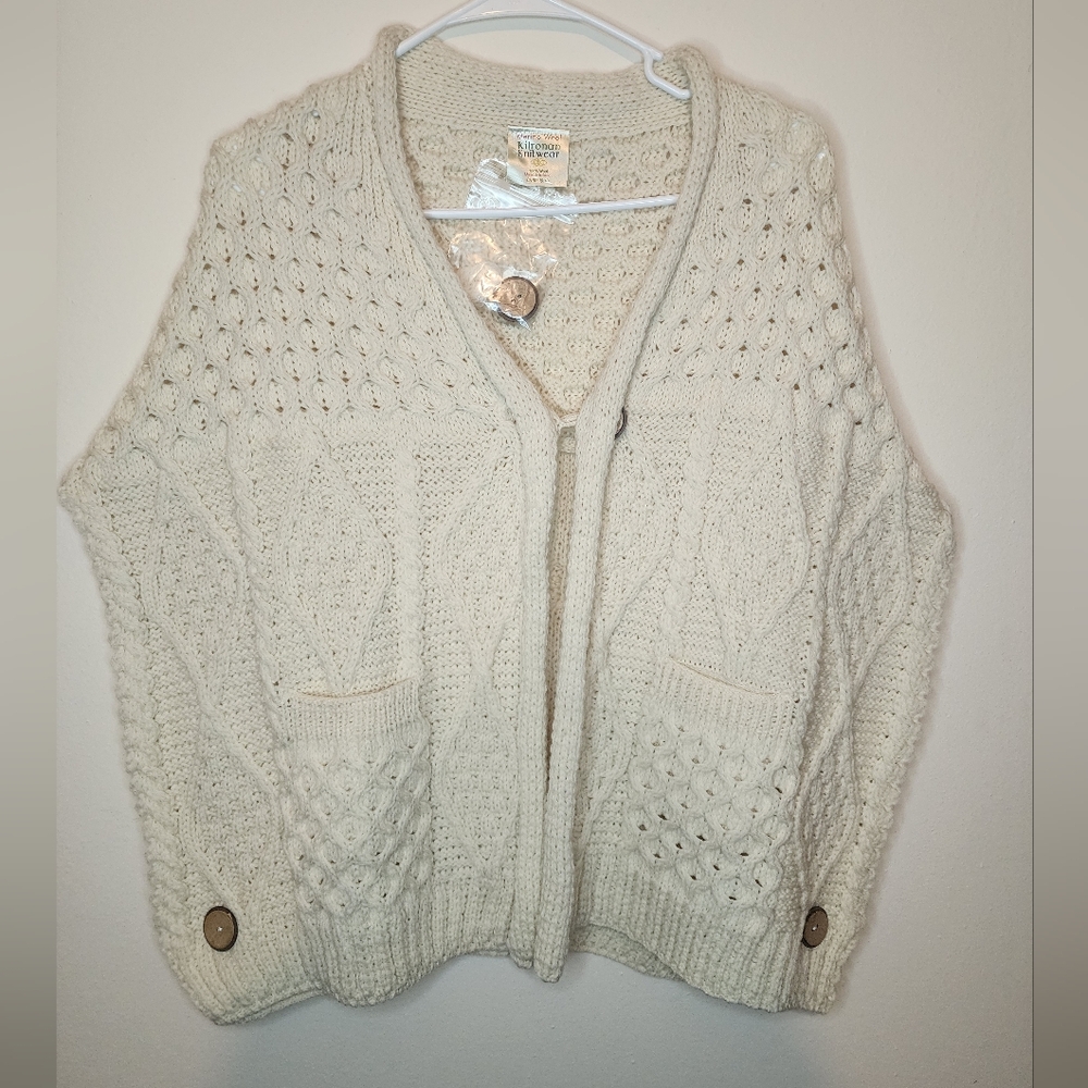 Vintage NWT NOS Irish Cape Sweater White Natural Merino Wool Kilronan One Size
